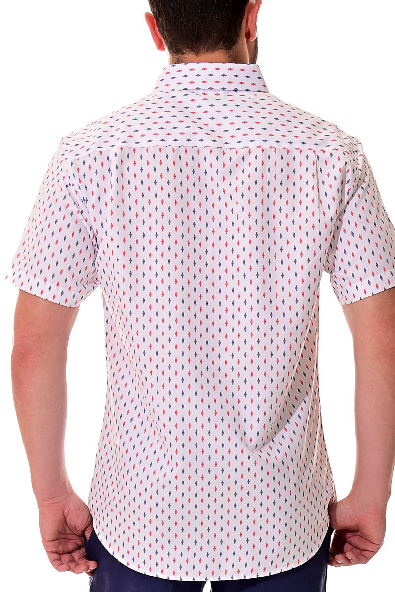Men Microfiber Modern Print Short Sleeve Shirt White by BOHIO - MCS3202 - 6 PCS/PRE-PACK