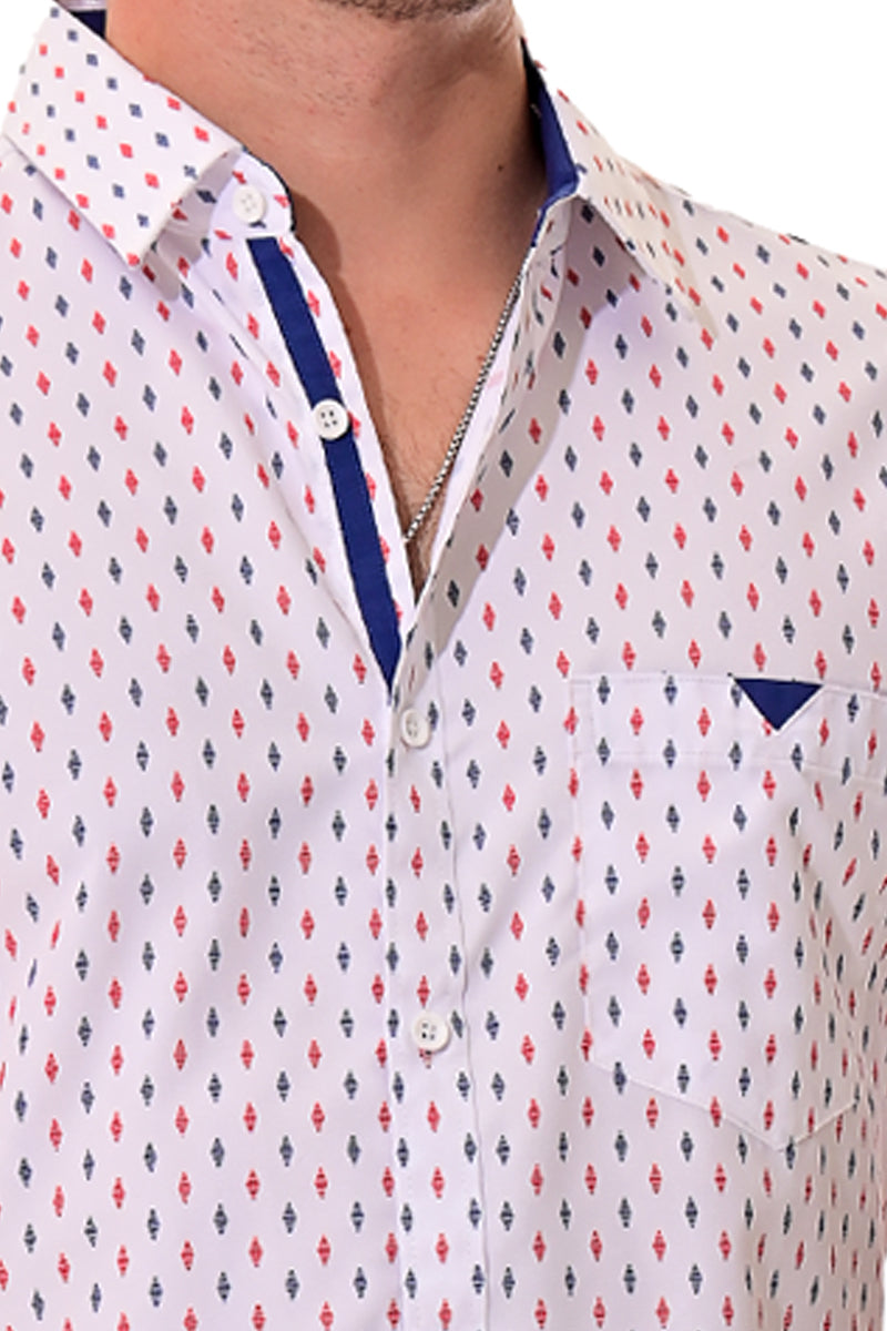 Men Microfiber Modern Print Short Sleeve Shirt White by BOHIO - MCS3202 - 6 PCS/PRE-PACK