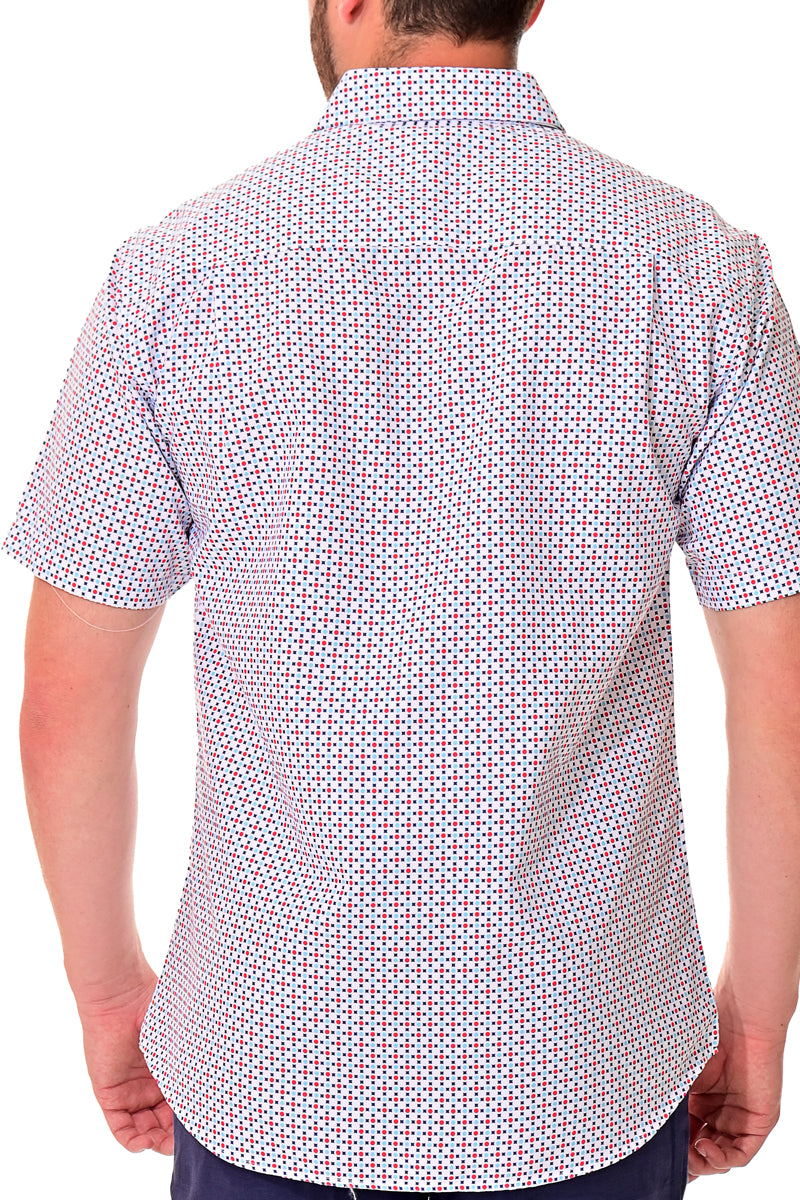Men Microfiber Modern Print Short Sleeve Shirt White by BOHIO - MCS3204 - 6 PCS/PRE-PACK