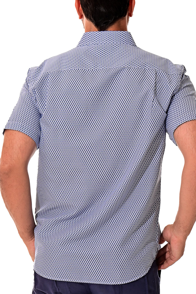 Men Microfiber Modern Print Short Sleeve Shirt Blue by BOHIO - MCS3205 - 6 PCS/PRE-PACK