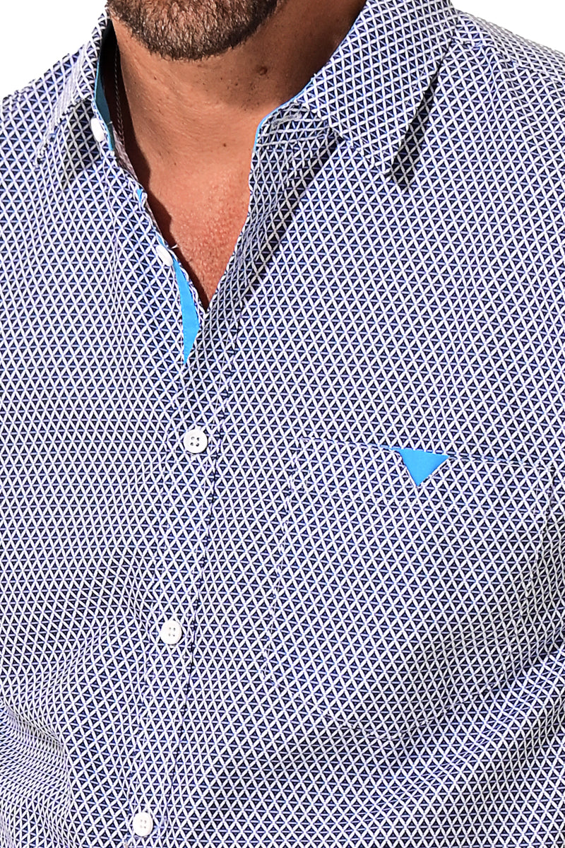 Men Microfiber Modern Print Short Sleeve Shirt Blue by BOHIO - MCS3205 - 6 PCS/PRE-PACK