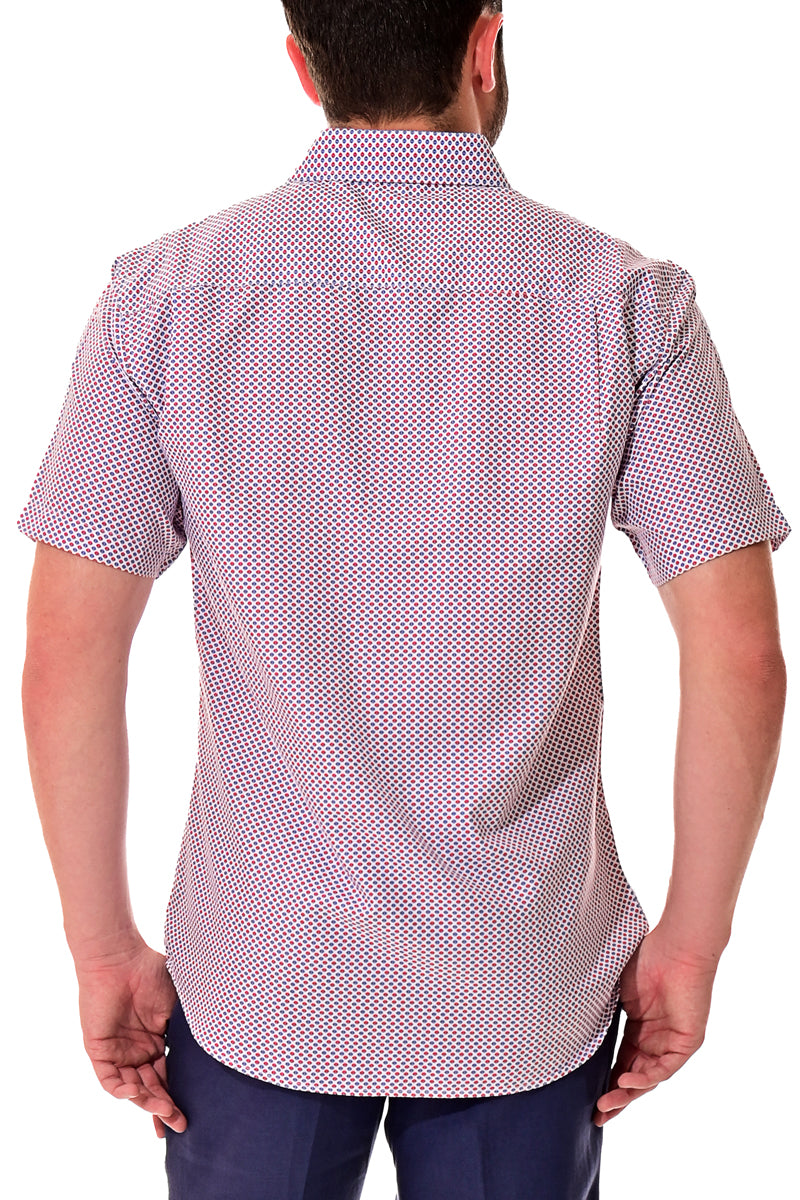 Men Microfiber Print Short Sleeve Shirt by BOHIO White/Red/Blue by BOHIO - MCS3209 - 6 PCS/PRE-PACK