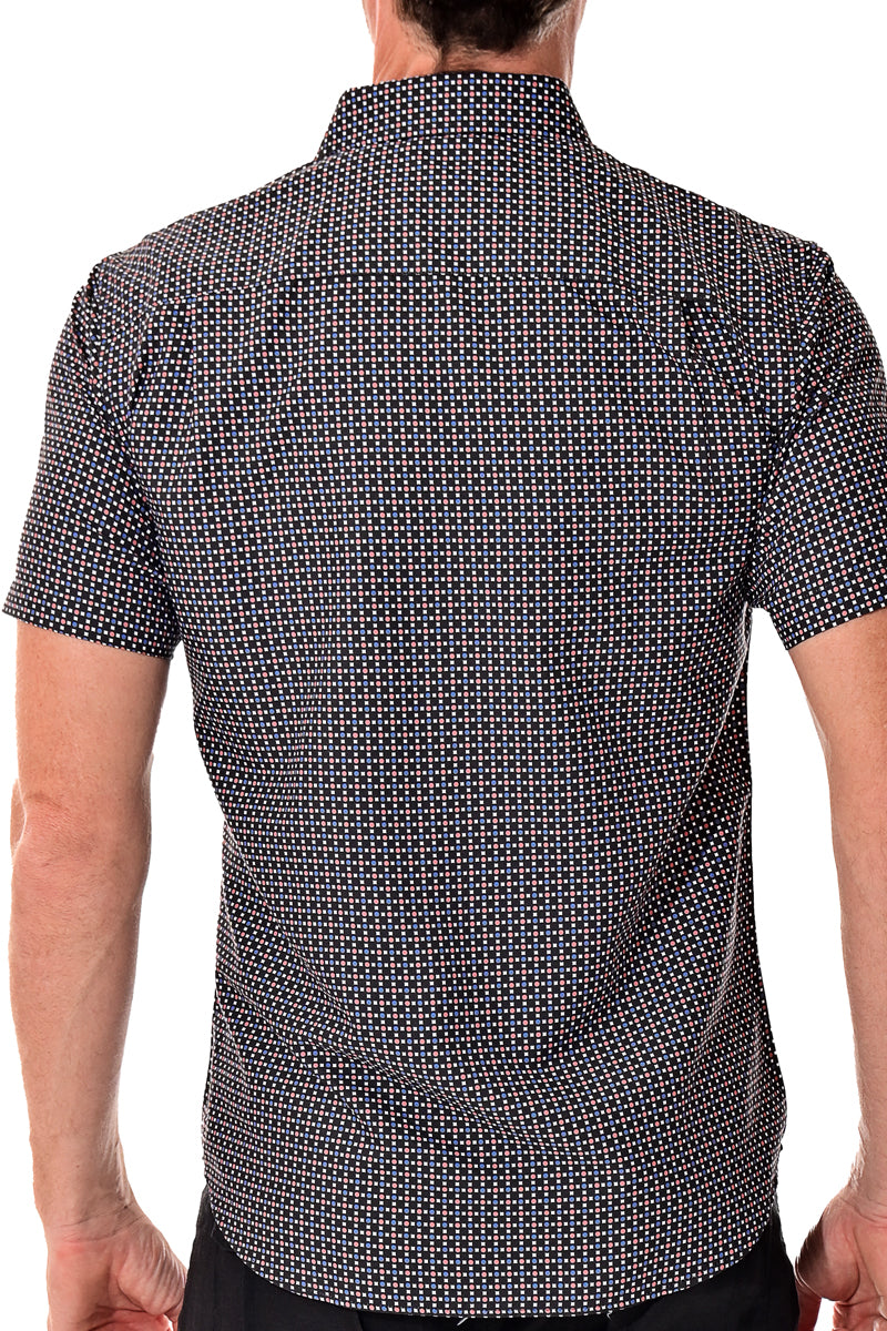 Men Microfiber Modern Print Short Sleeve Shirt Black by BOHIO - MCS3210 - 6 PCS/PRE-PACK