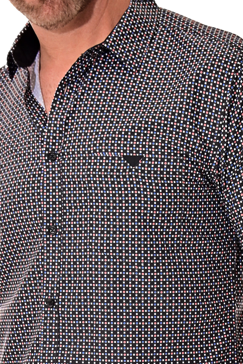 Men Microfiber Modern Print Short Sleeve Shirt Black by BOHIO - MCS3210 - 6 PCS/PRE-PACK