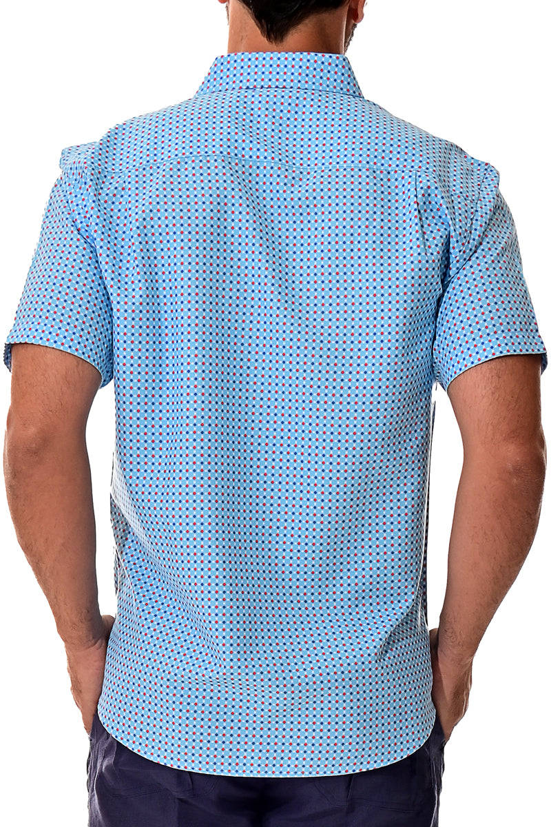 Men Microfiber Modern Print Short Sleeve Shirt Blue by BOHIO - MCS3212 - 6 PCS/PRE-PACK