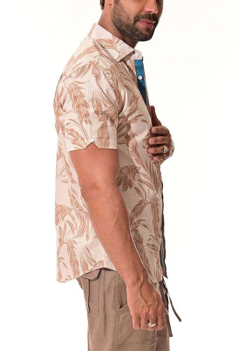 Men Cotton-Gauze Print Short Sleeve Shirt - MCS3264