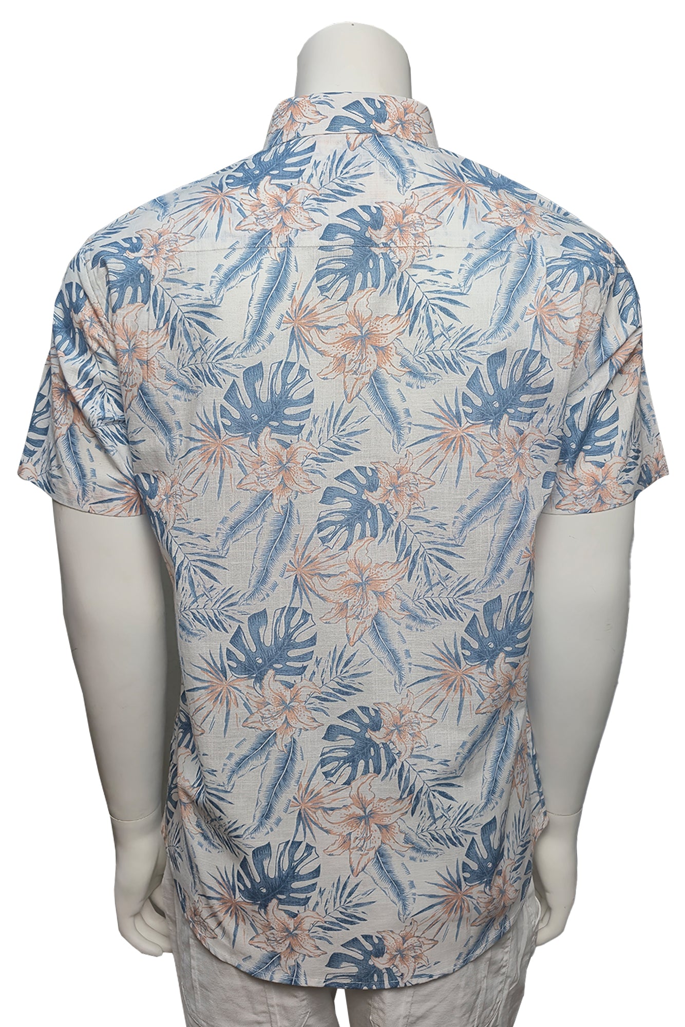 Men Cotton-Gauze Print Short Sleeve Shirt - WHITE/BLUE - BOHIO - MCS3696-6 PCS/PRE-PACK