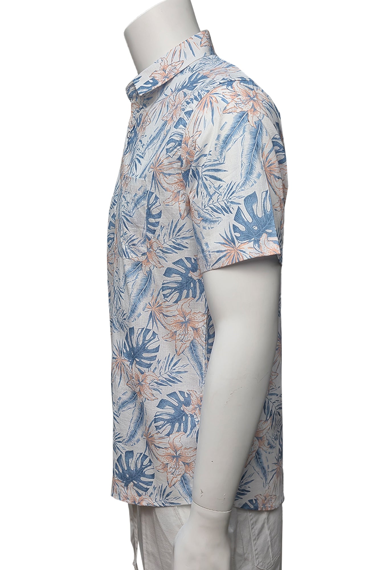 Men Cotton-Gauze Print Short Sleeve Shirt - WHITE/BLUE - BOHIO - MCS3696-6 PCS/PRE-PACK
