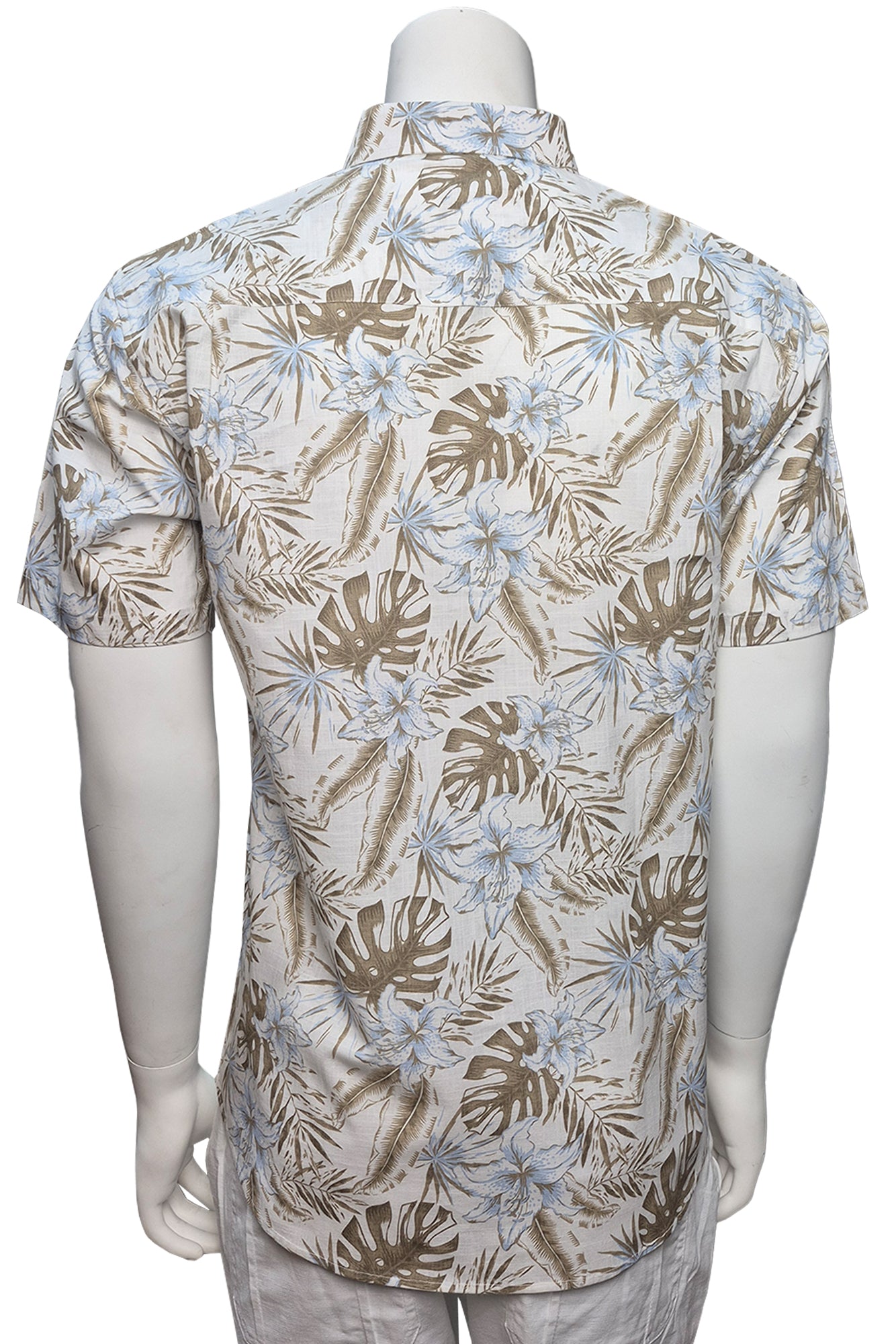 Men Cotton-Gauze Print Short Sleeve Shirt - IVORY/BEIGE - BOHIO - MCS3697 - 6 PCS/PRE-PACK