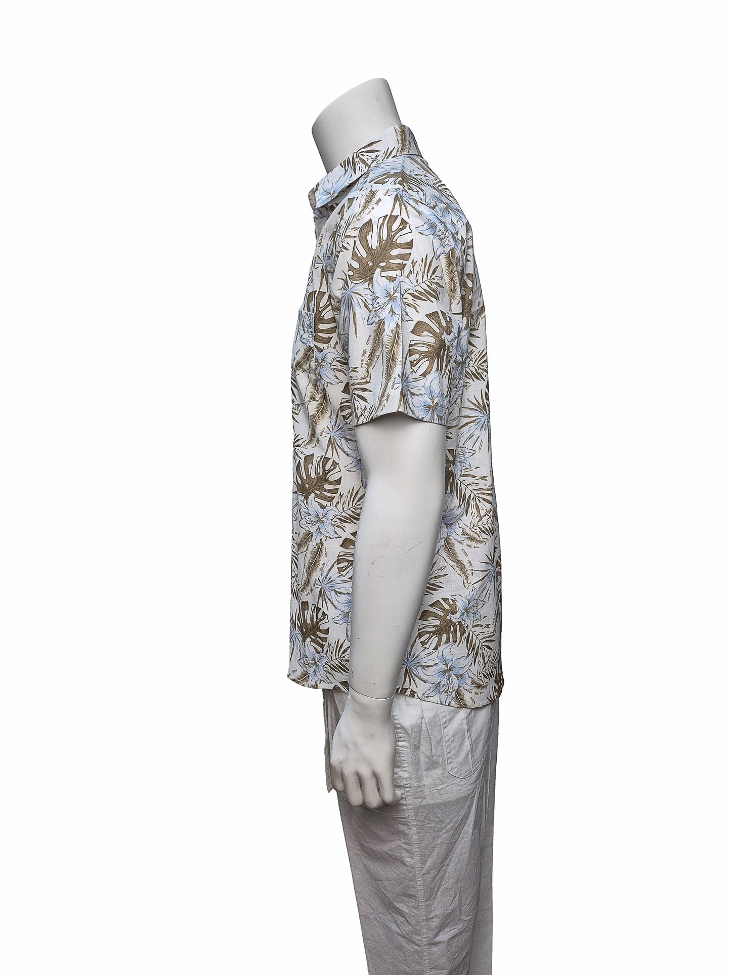 Men Cotton-Gauze Print Short Sleeve Shirt - IVORY/BEIGE - BOHIO - MCS3697 - 6 PCS/PRE-PACK