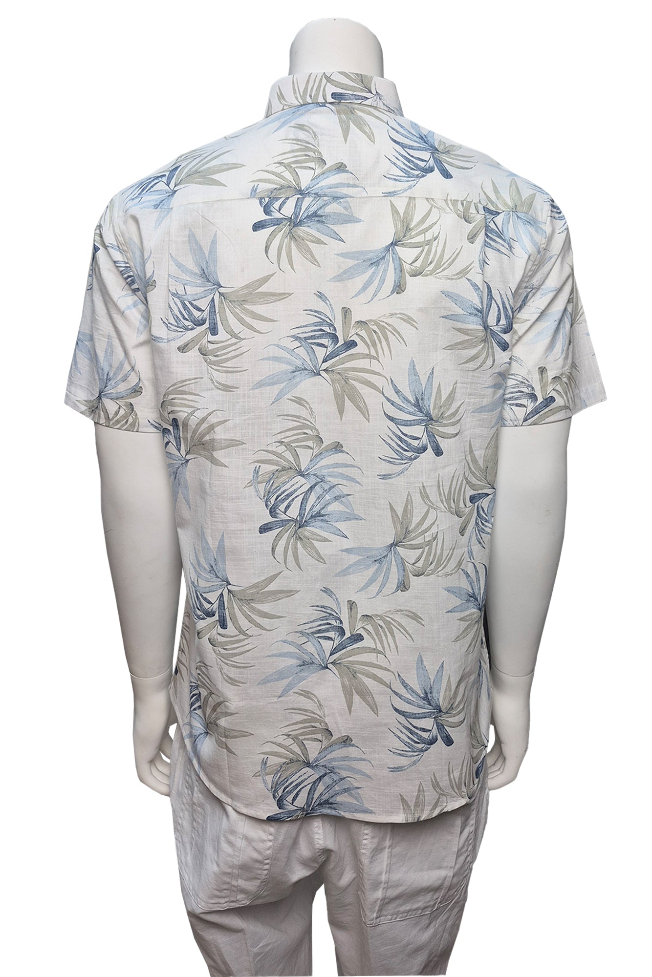 Men Cotton-Gauze Print Short Sleeve Shirt - WHITE/BLUE - BOHIO - MCS3700 - 6 PCS/PRE-PACK