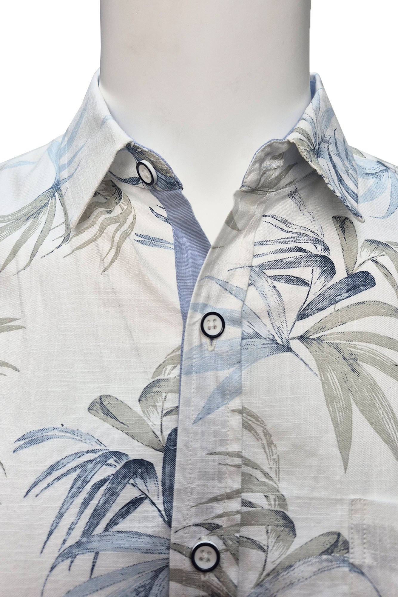 Men Cotton-Gauze Print Short Sleeve Shirt - WHITE/BLUE - BOHIO - MCS3700 - 6 PCS/PRE-PACK
