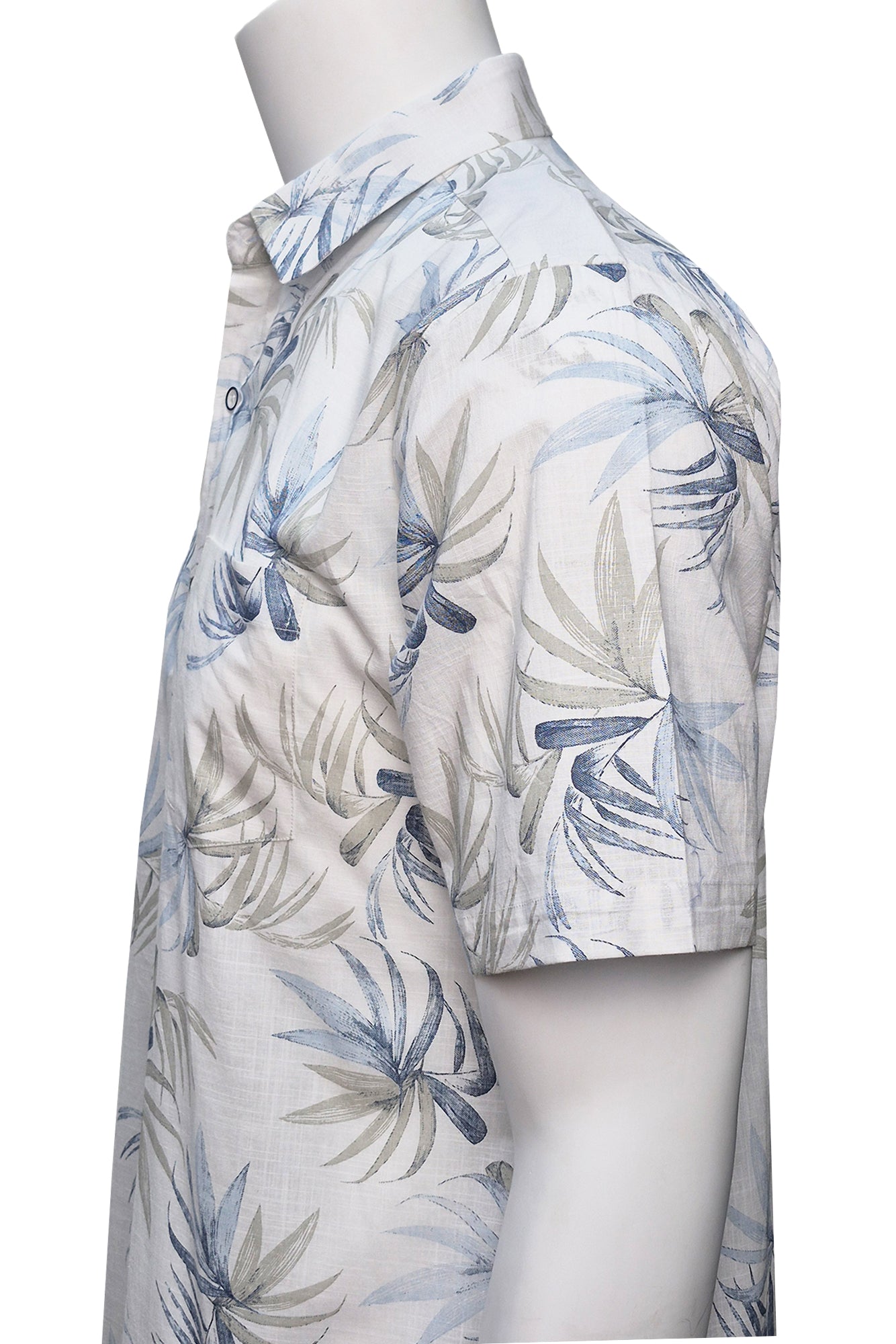 Men Cotton-Gauze Print Short Sleeve Shirt - WHITE/BLUE - BOHIO - MCS3700 - 6 PCS/PRE-PACK
