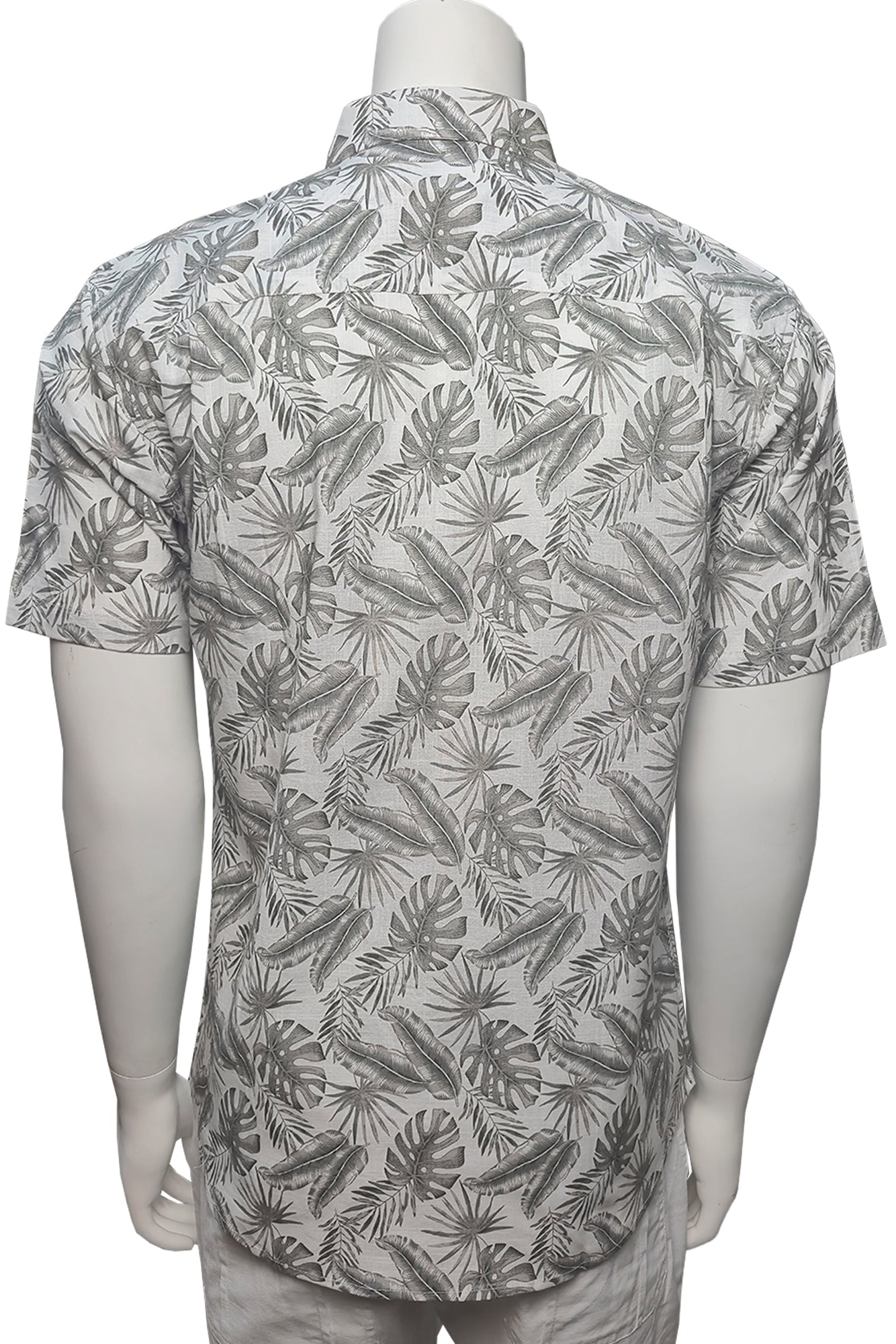 Men Cotton-Gauze Print Short Sleeve Shirt - WHITE/SAGE - BOHIO - MCS3703 - 6 PCS/PRE-PACK