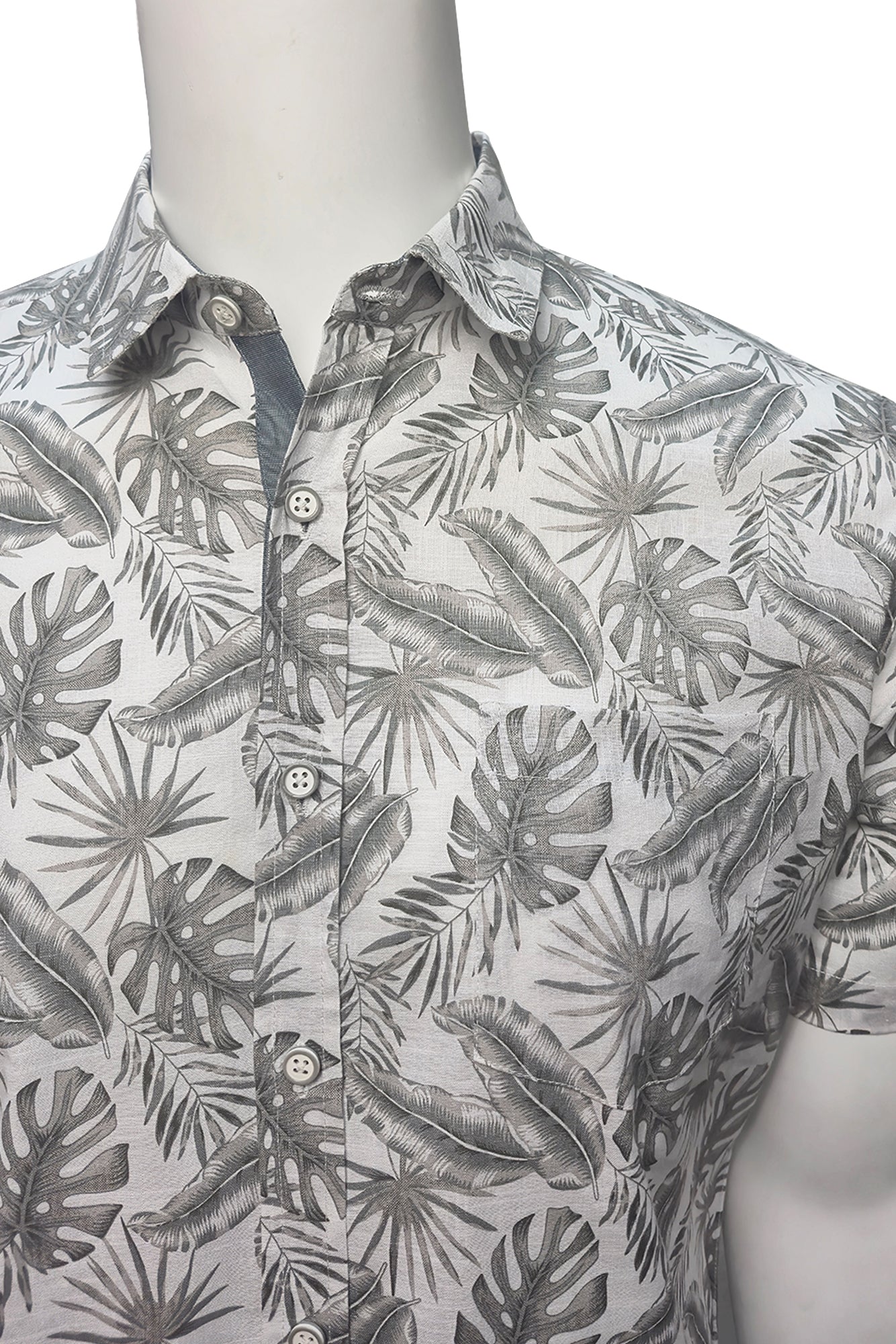 Men Cotton-Gauze Print Short Sleeve Shirt - WHITE/SAGE - BOHIO - MCS3703 - 6 PCS/PRE-PACK