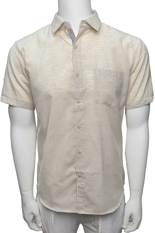 Men's LINEN LOOK S/S Button Down Shirt Contrast Slv Trim - BEIGE - MCSP3347 - 8 PCS/PRE-PACK