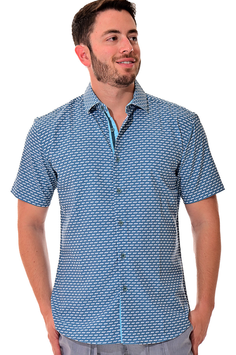 Men Cotton/Poly Spandex Print Short Sleeve Shirt - MCX3187