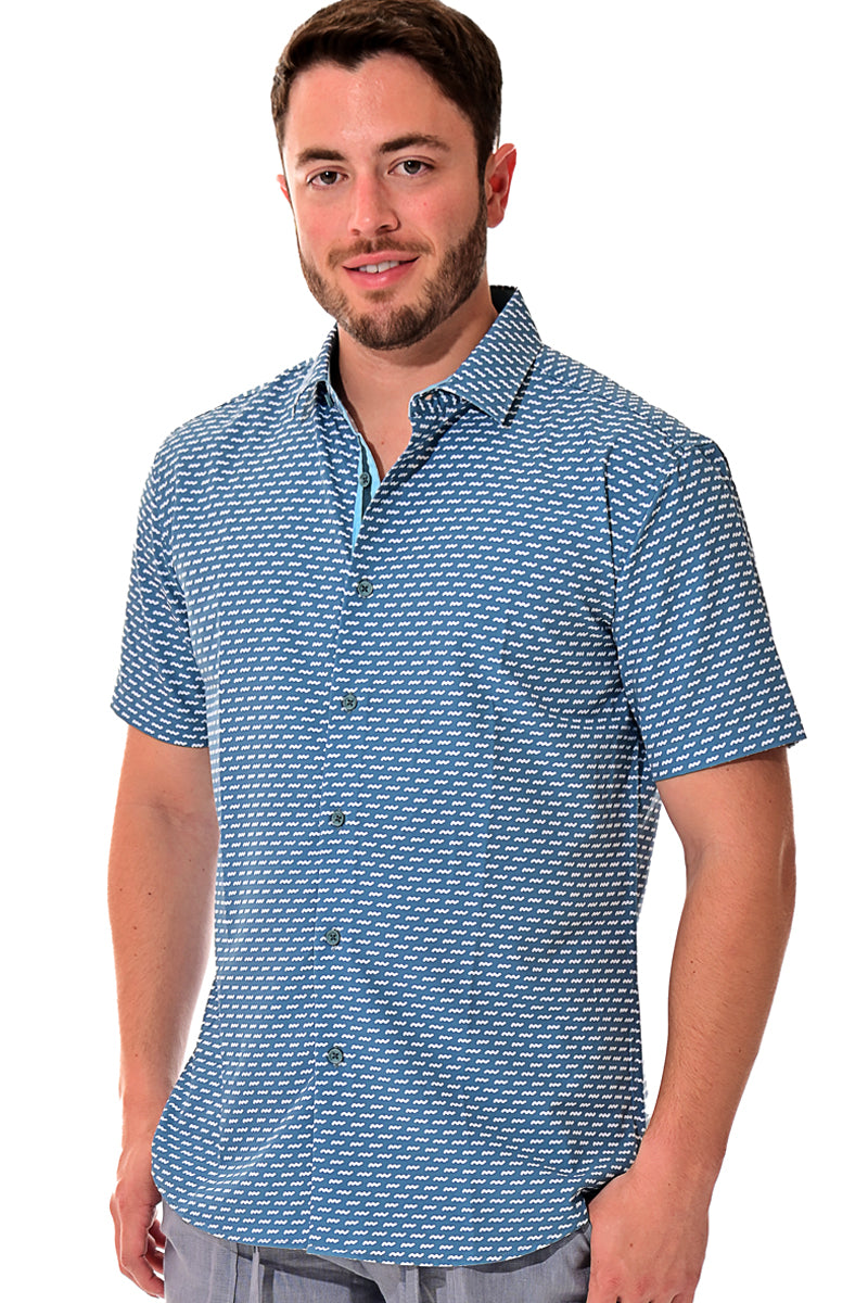 Men Cotton/Poly Spandex Print Short Sleeve Shirt - MCX3187