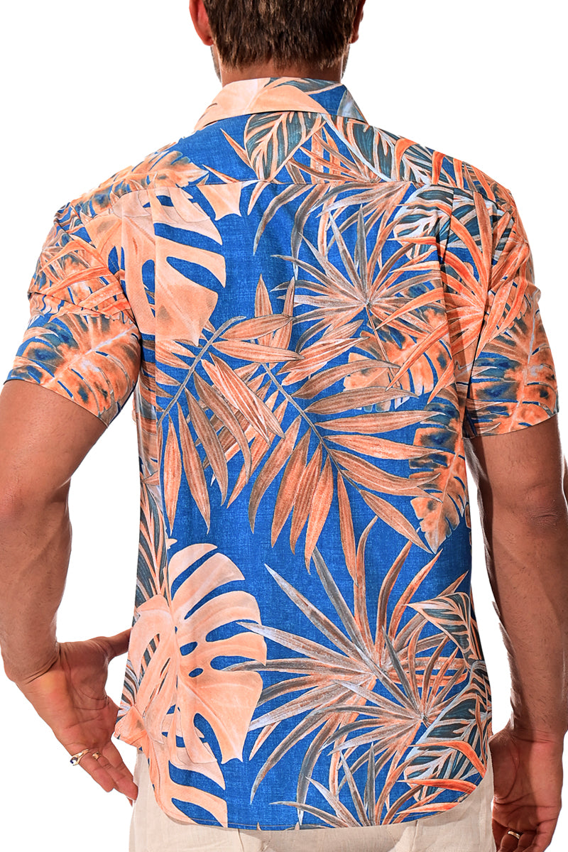 Men Cotton/Poly Spandex Leaf Print Short Sleeve Shirt - MCX3219