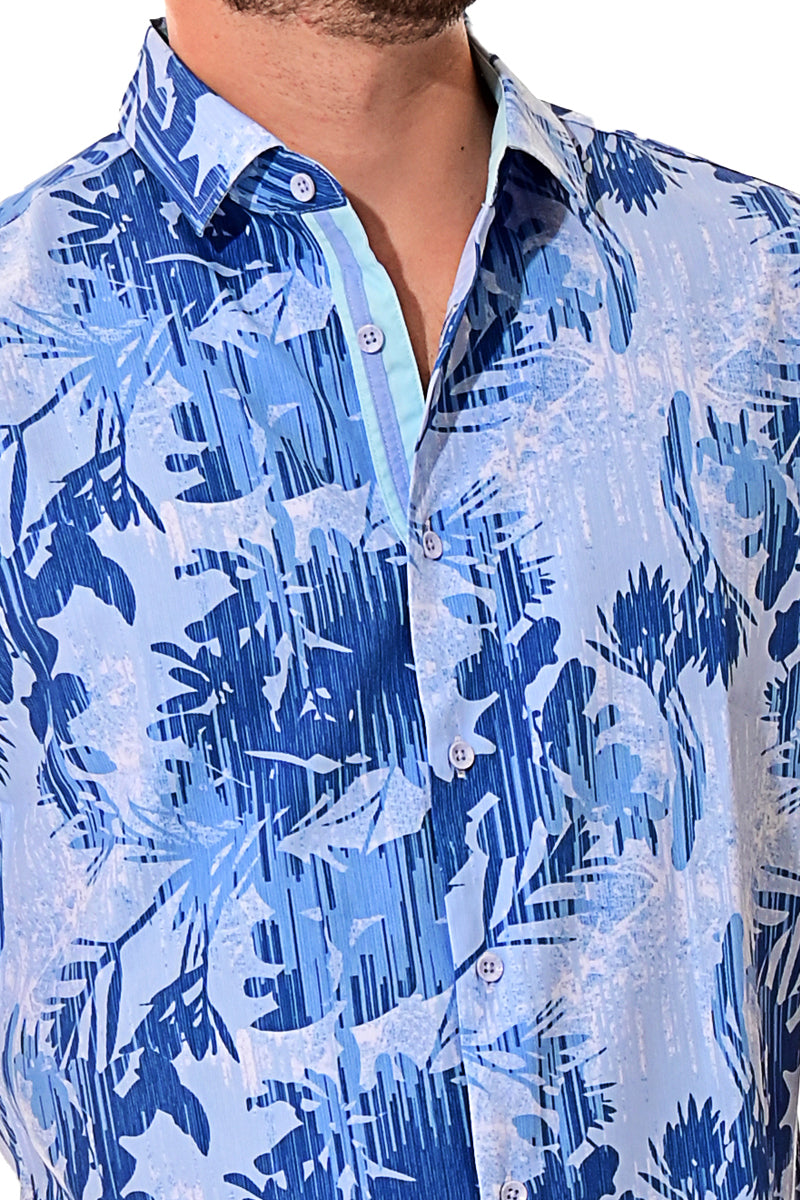 Men Cotton/Poly Spandex Leaf Print Short Sleeve Shirt - MCX3217