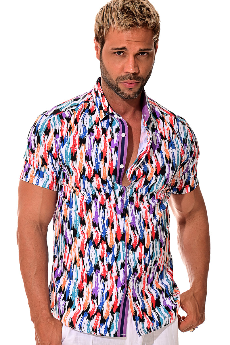 Men Cotton/Poly Spandex Print Short Sleeve Shirt - MCX3227