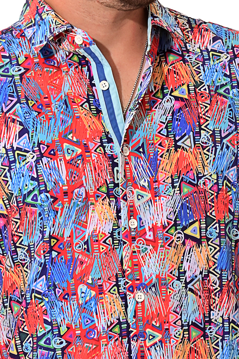 Men Cotton/Poly Spandex Print Short Sleeve Shirt - MCX3231