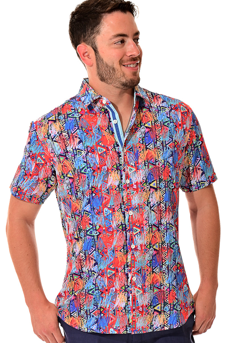Men Cotton/Poly Spandex Print Short Sleeve Shirt - MCX3231