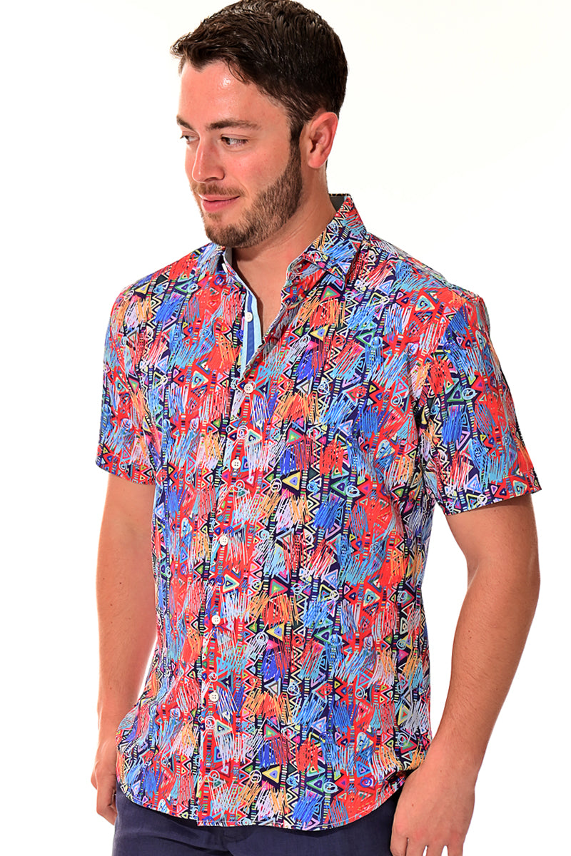 Men Cotton/Poly Spandex Print Short Sleeve Shirt - MCX3231