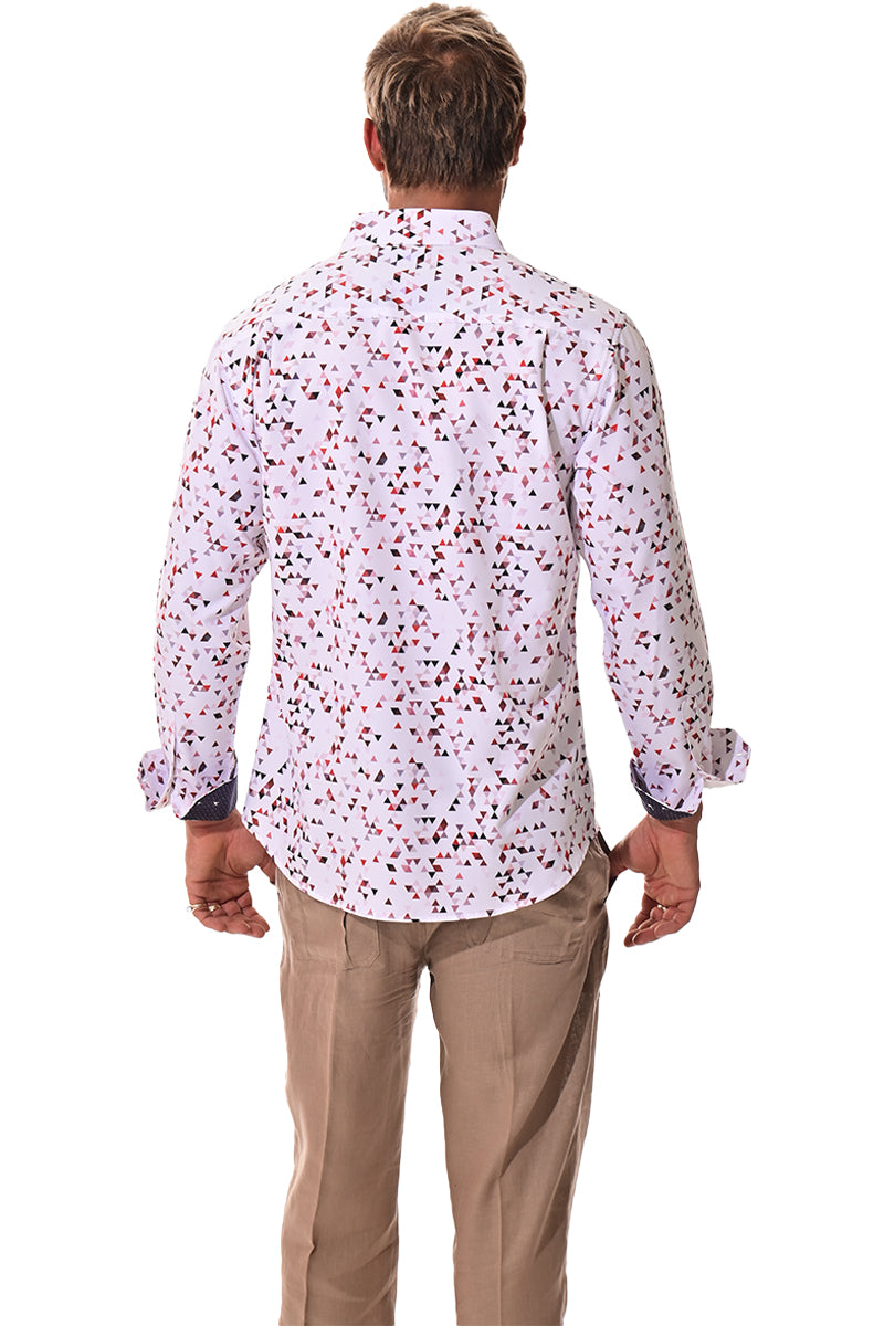 Men's L/S Button Down Shirt w/Contrast Cuff by BOHIO - WHITE/PRINT -MKS3163 - 6 PCS/PRE-PACK