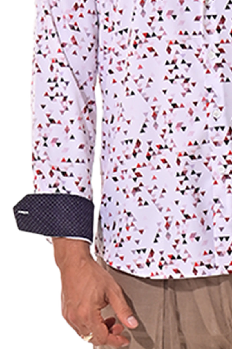 Men's L/S Button Down Shirt w/Contrast Cuff by BOHIO - WHITE/PRINT -MKS3163 - 6 PCS/PRE-PACK