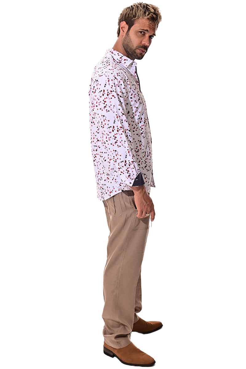 Men's L/S Button Down Shirt w/Contrast Cuff by BOHIO - WHITE/PRINT -MKS3163 - 6 PCS/PRE-PACK