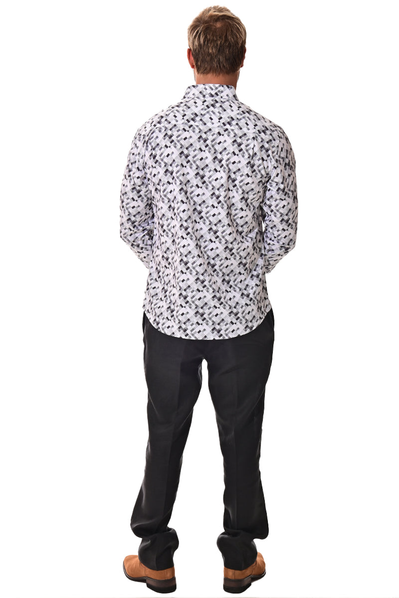 Men's L/S Button Down Shirt w/Contrast Cuff by BOHIO - Grey/Black - MKS3141- 6 PCS/PRE-PACK