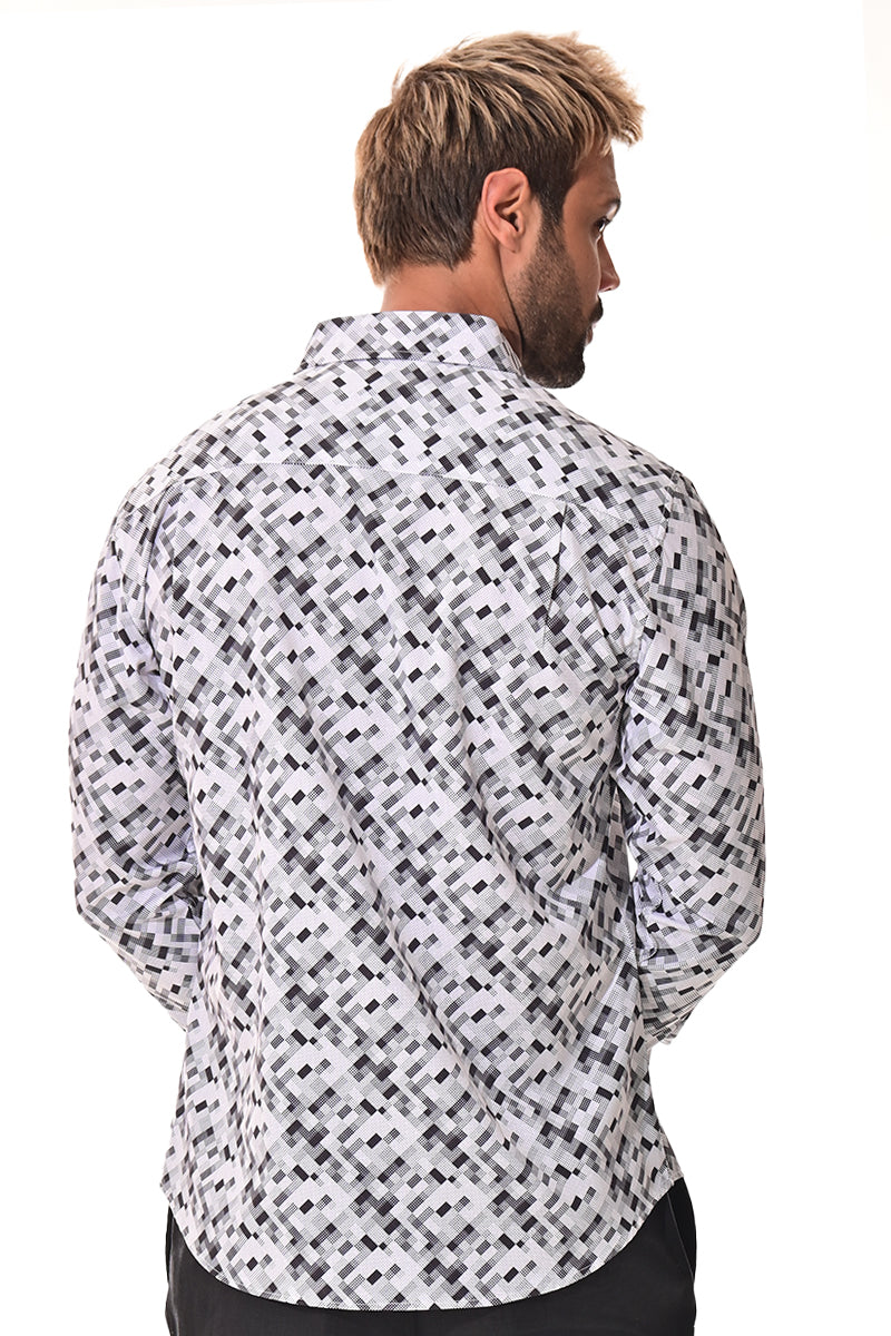 Men's L/S Button Down Shirt w/Contrast Cuff by BOHIO - Grey/Black - MKS3141- 6 PCS/PRE-PACK