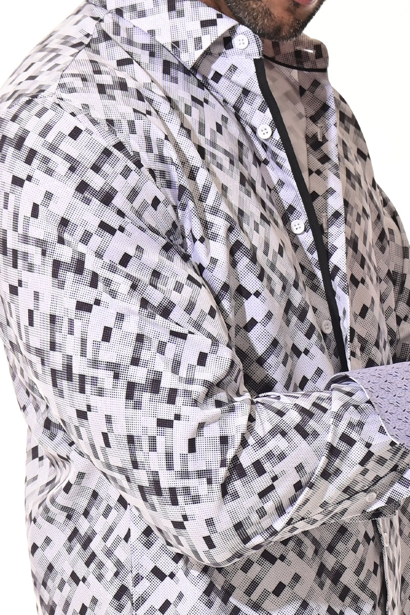 Men's L/S Button Down Shirt w/Contrast Cuff by BOHIO - Grey/Black - MKS3141- 6 PCS/PRE-PACK