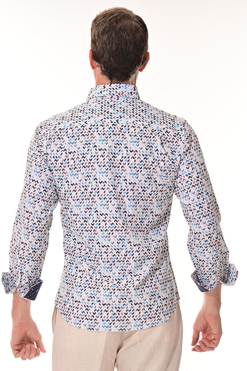 Men's L/S Button Down Shirt w/Contrast Cuff by BOHIO - IVORYPRINT - MKS3162 - 6 PCS/PRE-PACK