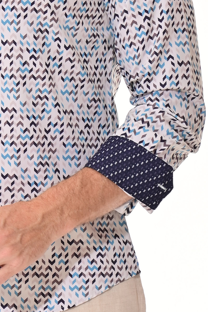 Men's L/S Button Down Shirt w/Contrast Cuff by BOHIO - IVORYPRINT - MKS3162 - 6 PCS/PRE-PACK