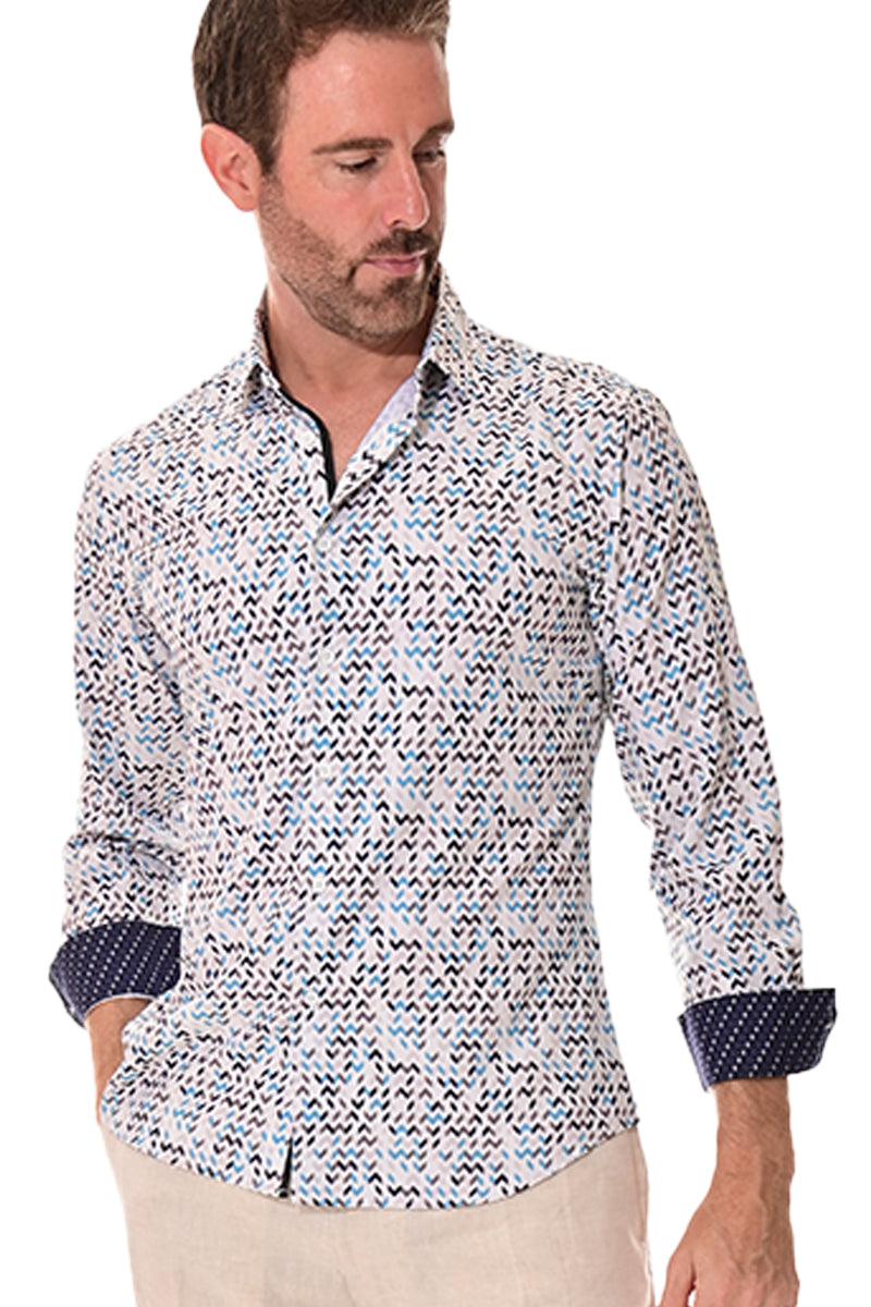 Men's L/S Button Down Shirt w/Contrast Cuff by BOHIO - IVORYPRINT - MKS3162 - 6 PCS/PRE-PACK