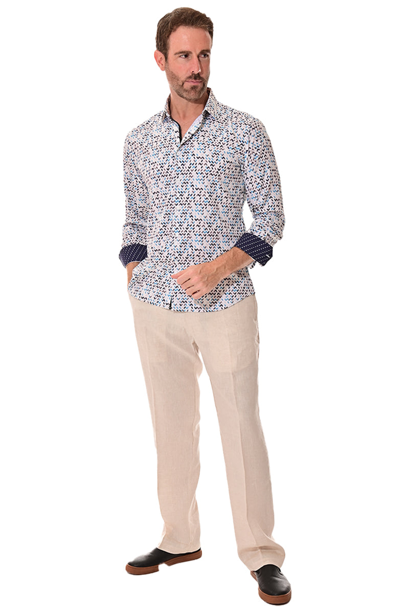 Men's L/S Button Down Shirt w/Contrast Cuff by BOHIO - IVORYPRINT - MKS3162 - 6 PCS/PRE-PACK