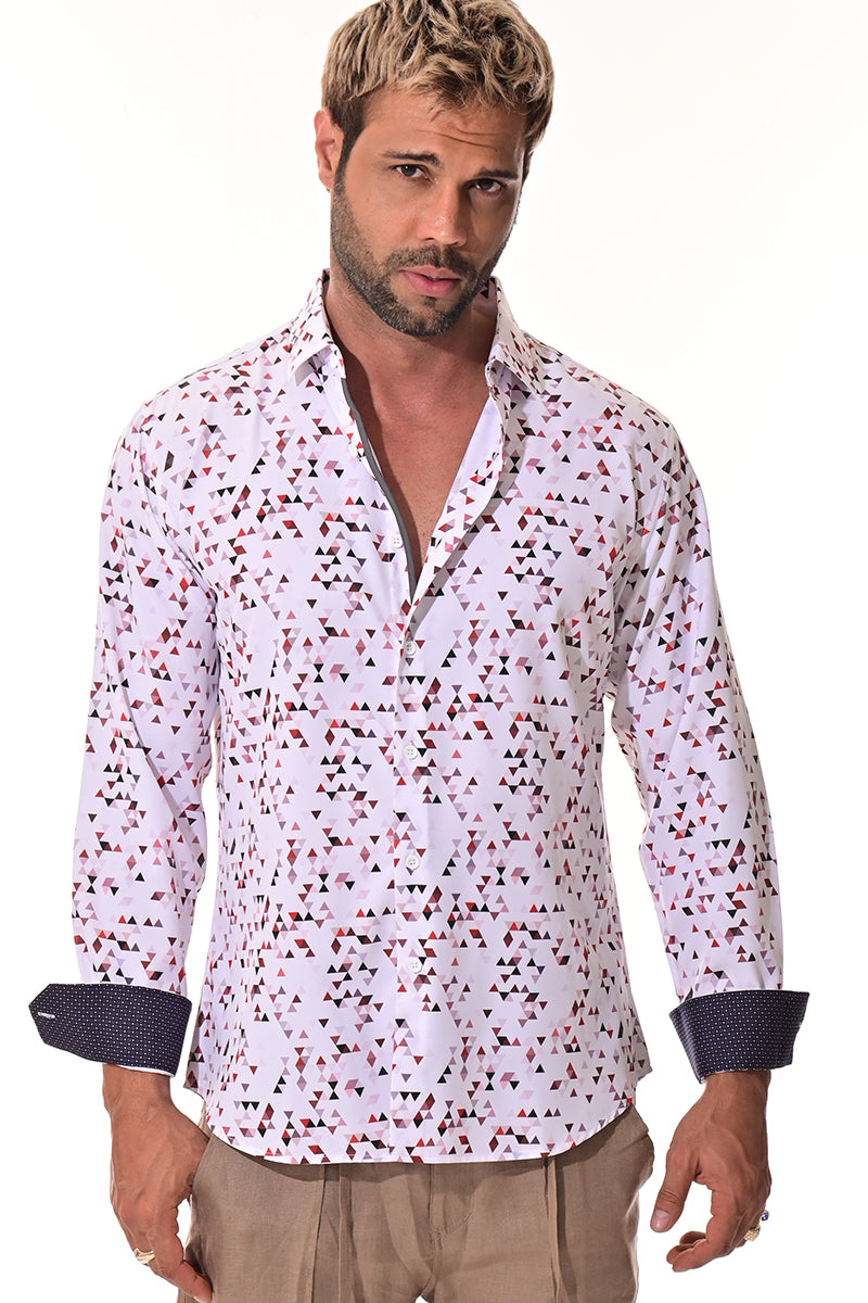 Men's L/S Button Down Shirt w/Contrast Cuff by BOHIO - WHITE/PRINT -MKS3163 - 6 PCS/PRE-PACK