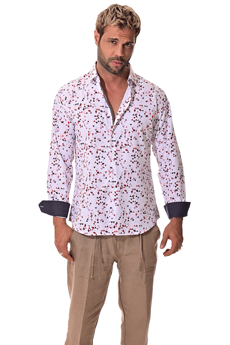 Men's L/S Button Down Shirt w/Contrast Cuff by BOHIO - WHITE/PRINT -MKS3163 - 6 PCS/PRE-PACK