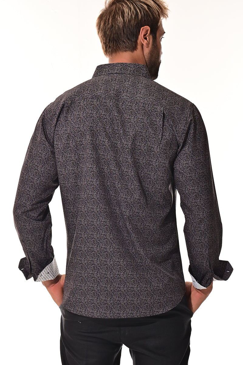 Men's L/S Button Down Shirt w/Contrast Cuff by BOHIO - BLACK/PRINT - MKS3164 - 6 PCS/PRE-PACK
