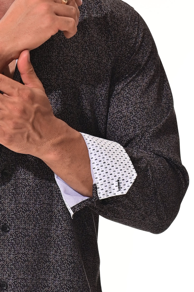 Men's L/S Button Down Shirt w/Contrast Cuff by BOHIO - BLACK/PRINT - MKS3164 - 6 PCS/PRE-PACK