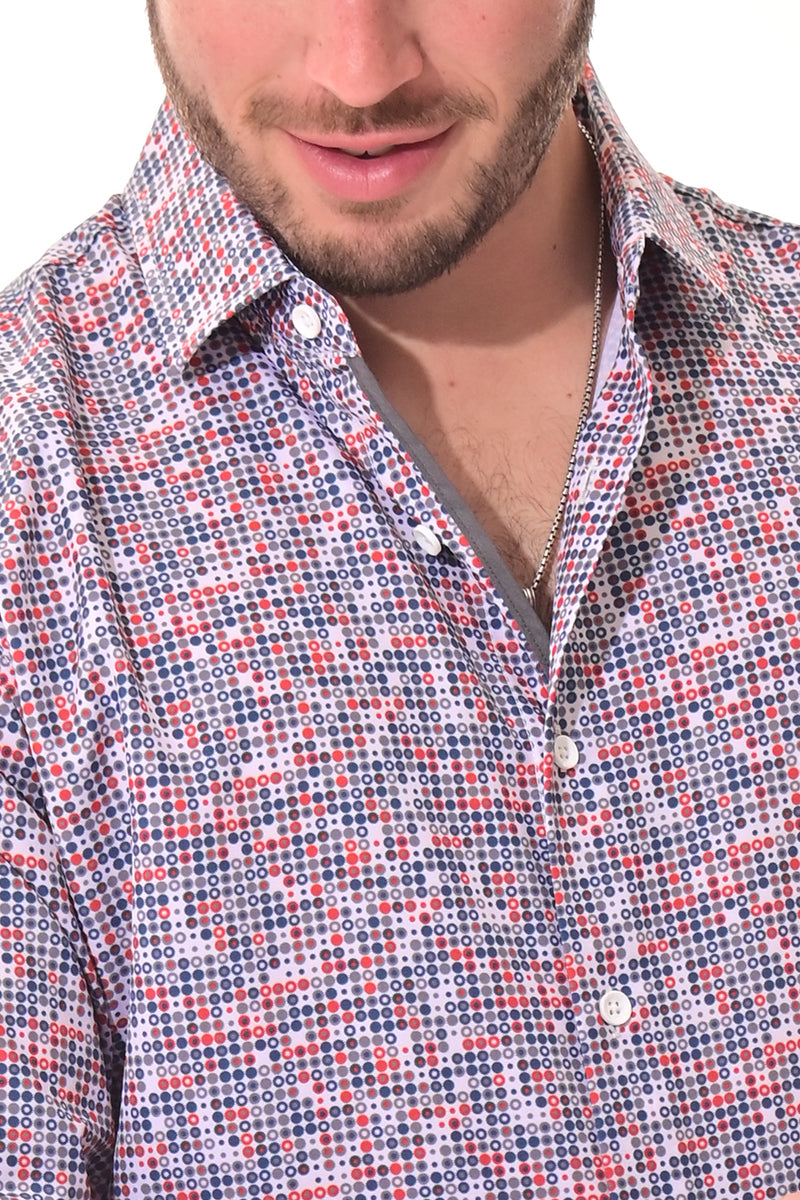 Men's L/S Button Down Shirt w/Contrast Cuff by BOHIO - WHITE/RED -MKS3165 - 6 PCS/PRE-PACK