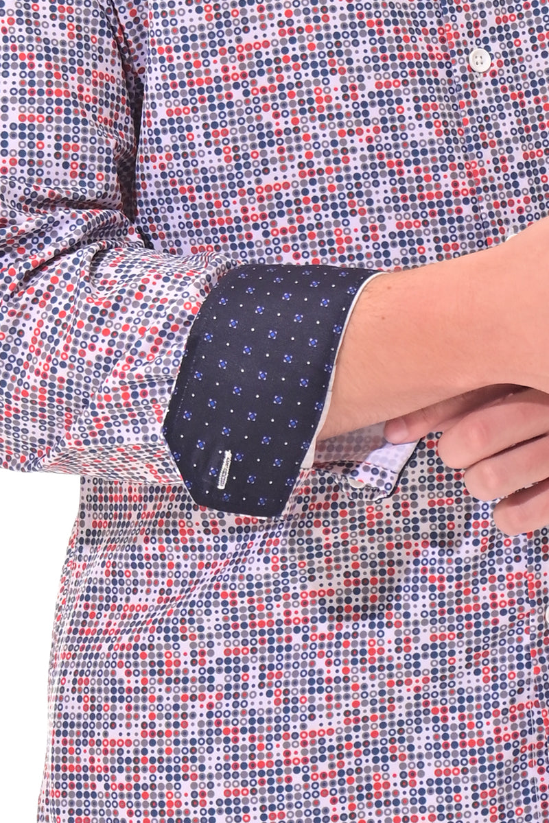 Men's L/S Button Down Shirt w/Contrast Cuff by BOHIO - WHITE/RED -MKS3165 - 6 PCS/PRE-PACK