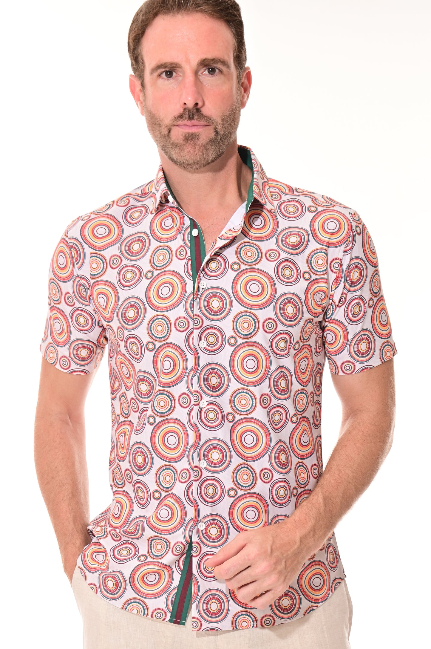 Men's S/S Button Down Shirt fashion Print by BOHIO - BEIGE/PRINT - MKS3169 - 6 PCS/PRE-PACK
