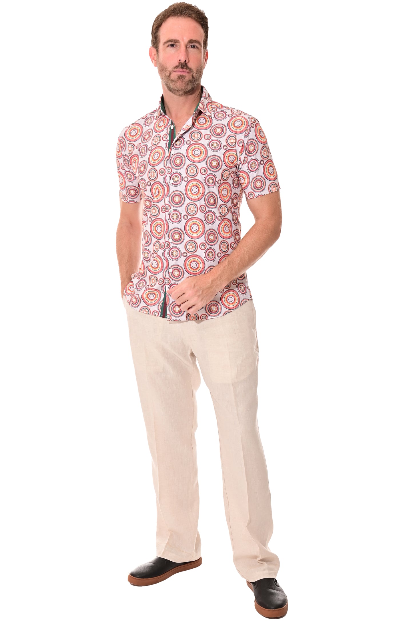 Men's S/S Button Down Shirt fashion Print by BOHIO - BEIGE/PRINT - MKS3169 - 6 PCS/PRE-PACK