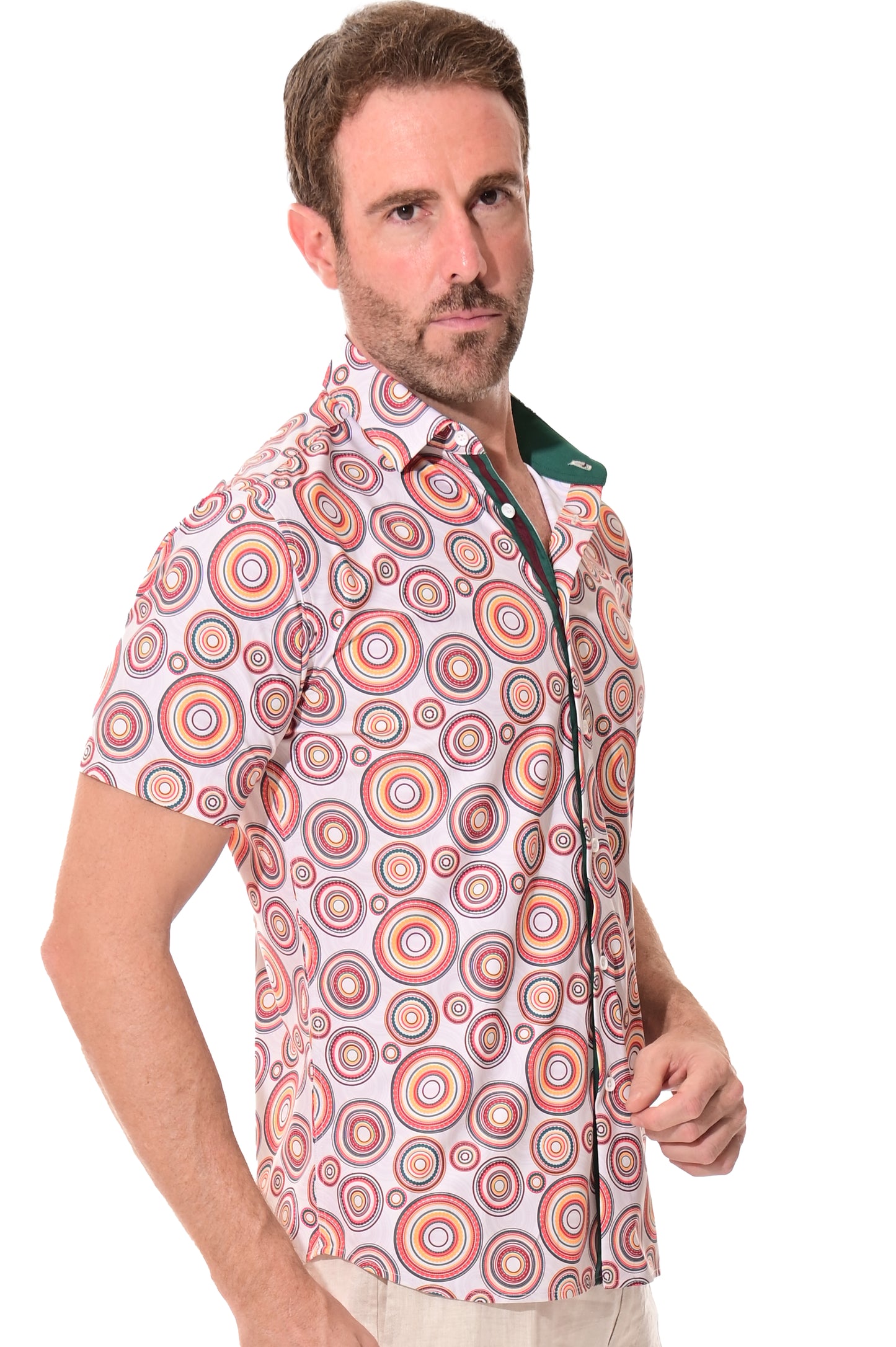 Men's S/S Button Down Shirt fashion Print by BOHIO - BEIGE/PRINT - MKS3169 - 6 PCS/PRE-PACK