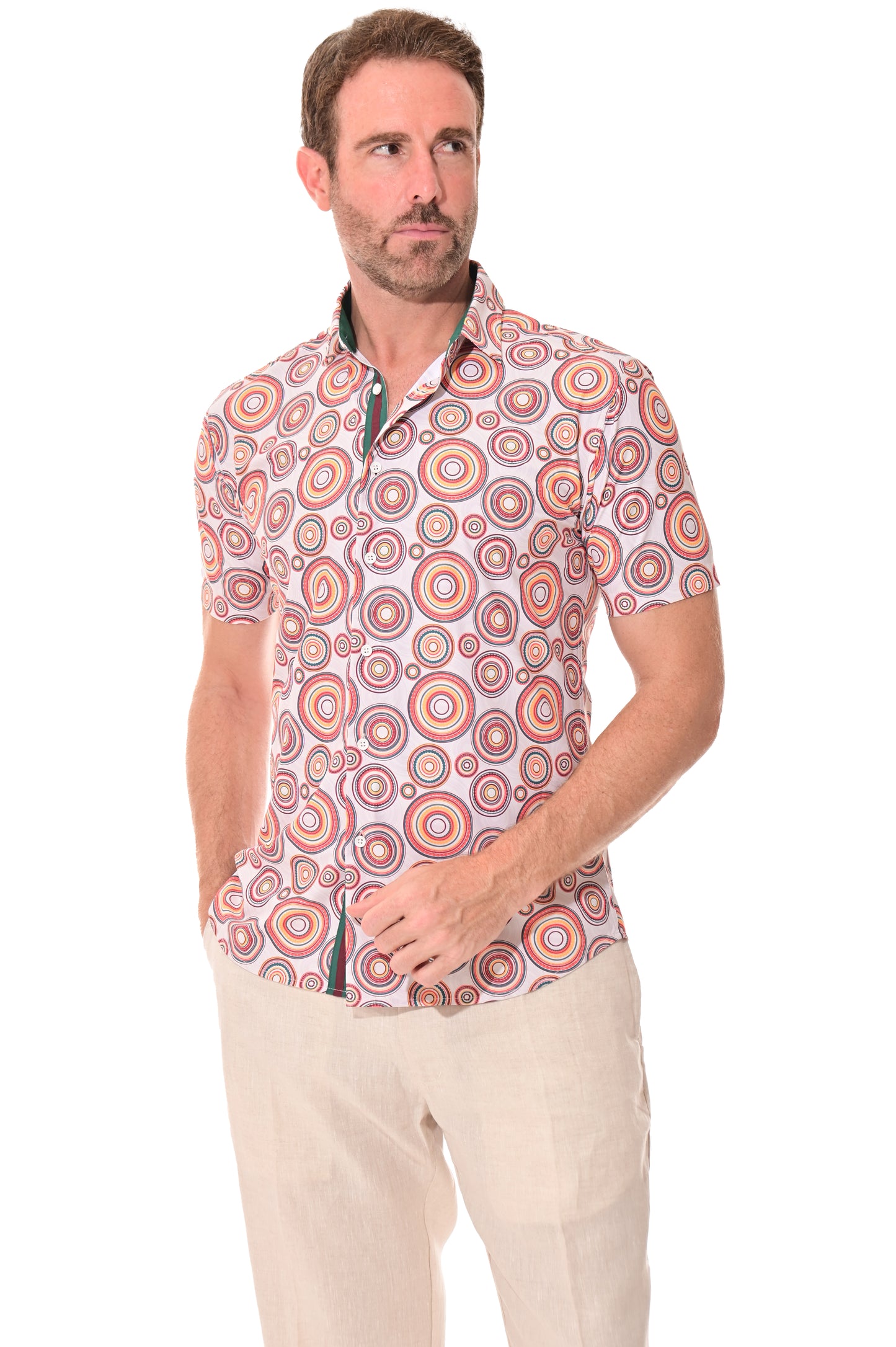 Men's S/S Button Down Shirt fashion Print by BOHIO - BEIGE/PRINT - MKS3169 - 6 PCS/PRE-PACK