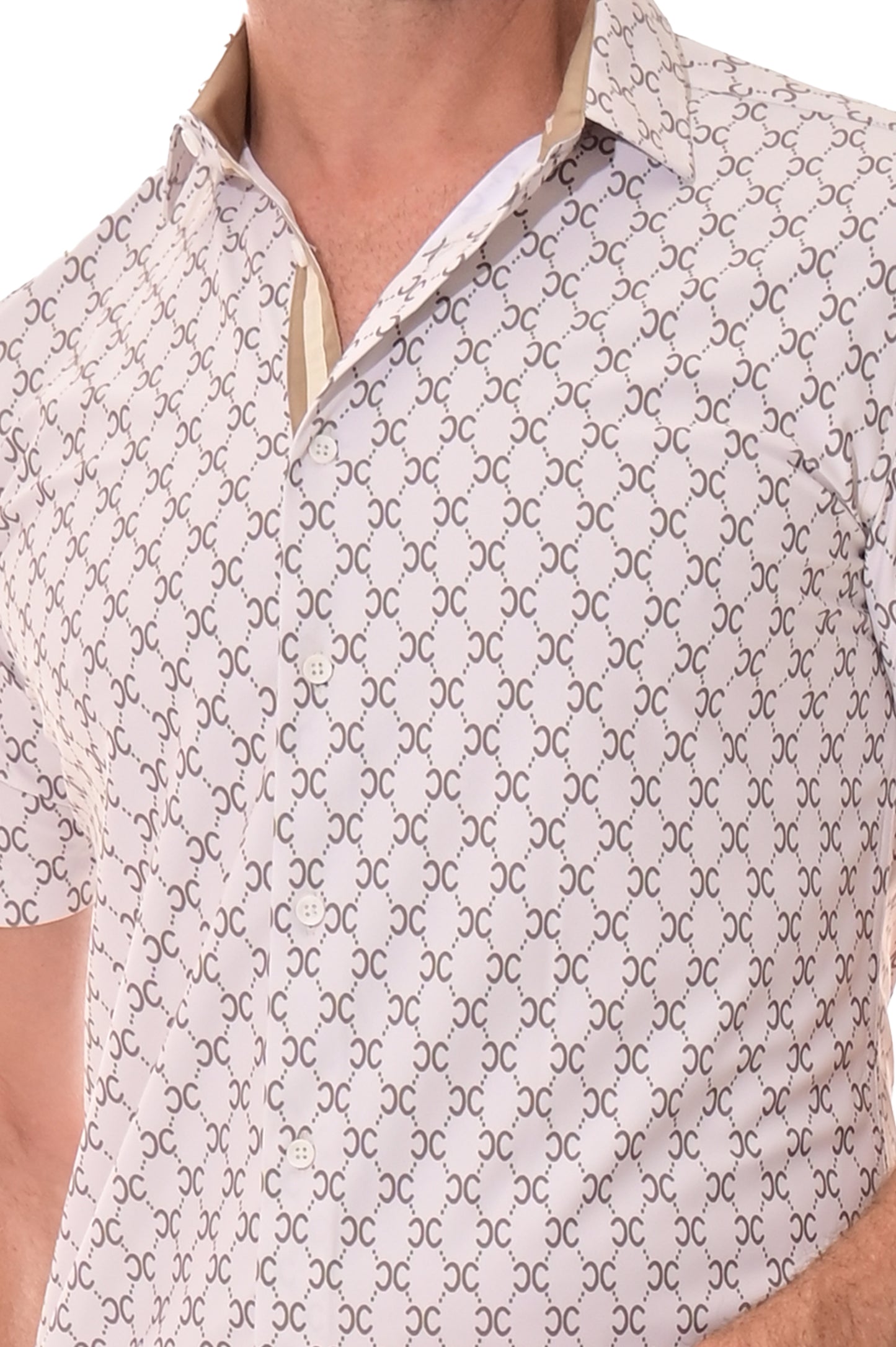 Men's S/S Button Down Shirt fashion Print by BOHIO - BEIGE/PRINT - MKS3174 - 6 PCS/PRE-PACK