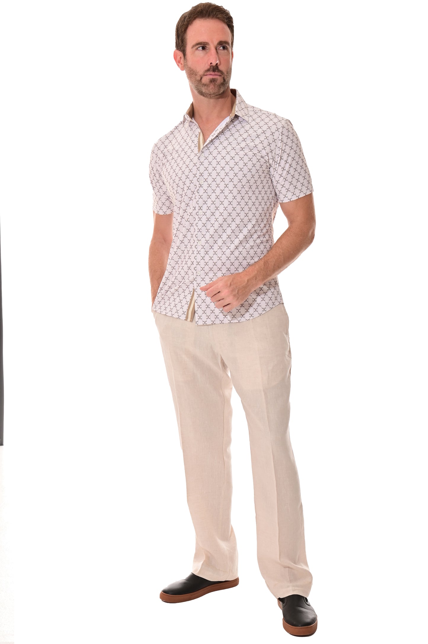 Men's S/S Button Down Shirt fashion Print by BOHIO - BEIGE/PRINT - MKS3174 - 6 PCS/PRE-PACK